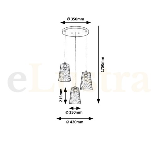 Pendul Azurine, 3 bec x E27, auriu, 5227