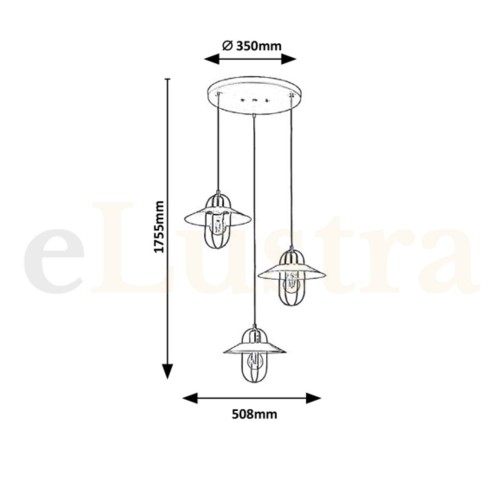 Pendul Nesrin, 3 bec x E27, auriu, 3520