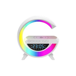 Veioză Led RGB, încărcător wireless, bluetooth, ceas, alb, BT-3401